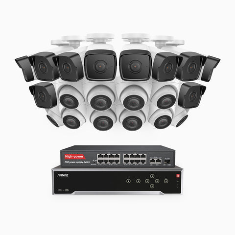 H500 - 5MP 32 Kanal PoE Überwachungskamera-Set mit 10 Bullet Kameras & 10 Turm Kameras, Eingebautes Mikrofon & SD-Kartensteckplatz, funktioniert mit Alexa, Inklusive 16-Port-PoE-Switch, EXIR Nachtsicht 2.0, IP67