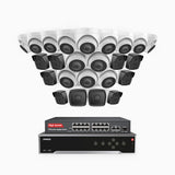 H500 - 3K 32 Kanal PoE Überwachungskamera-Set mit 10 Bullet Kameras & 14 Turm Kameras, Eingebautes Mikrofon & SD-Kartensteckplatz, funktioniert mit Alexa, Inklusive 16-Port-PoE-Switch, EXIR Nachtsicht 2.0, IP67