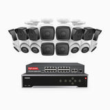 H500 - 3K 32 Kanal PoE Überwachungskamera-Set mit 10 Bullet Kameras & 6 Turm Kameras, Eingebautes Mikrofon & SD-Kartensteckplatz, funktioniert mit Alexa, Inklusive 16-Port-PoE-Switch, EXIR Nachtsicht 2.0, IP67