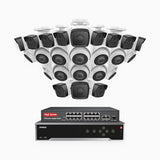 H500 - 3K 32 Kanal PoE Überwachungskamera-Set mit 12 Bullet Kameras & 12 Turm Kameras, Eingebautes Mikrofon & SD-Kartensteckplatz, funktioniert mit Alexa, Inklusive 16-Port-PoE-Switch, EXIR Nachtsicht 2.0, IP67