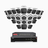 H500 - 3K 32 Kanal PoE Überwachungskamera-Set mit 14 Bullet Kameras & 10 Turm Kameras, Eingebautes Mikrofon & SD-Kartensteckplatz, funktioniert mit Alexa, Inklusive 16-Port-PoE-Switch, EXIR Nachtsicht 2.0, IP67