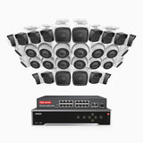 H500 - 3K 32 Kanal PoE Überwachungskamera-Set mit 16 Bullet Kameras & 16 Turm Kameras, Eingebautes Mikrofon & SD-Kartensteckplatz, funktioniert mit Alexa, Inklusive 16-Port-PoE-Switch, EXIR Nachtsicht 2.0, IP67