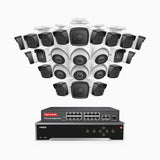 H500 - 3K 32 Kanal PoE Überwachungskamera-Set mit 18 Bullet Kameras & 6 Turm Kameras, Eingebautes Mikrofon & SD-Kartensteckplatz, funktioniert mit Alexa, Inklusive 16-Port-PoE-Switch, EXIR Nachtsicht 2.0, IP67