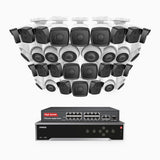 H500 - 3K 32 Kanal PoE Überwachungskamera-Set mit 20 Bullet Kameras & 12 Turm Kameras, Eingebautes Mikrofon & SD-Kartensteckplatz, funktioniert mit Alexa, Inklusive 16-Port-PoE-Switch, EXIR Nachtsicht 2.0, IP67