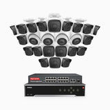 H500 - 3K 32 Kanal PoE Überwachungskamera-Set mit 20 Bullet Kameras & 4 Turm Kameras, Eingebautes Mikrofon & SD-Kartensteckplatz, funktioniert mit Alexa, Inklusive 16-Port-PoE-Switch, EXIR Nachtsicht 2.0, IP67