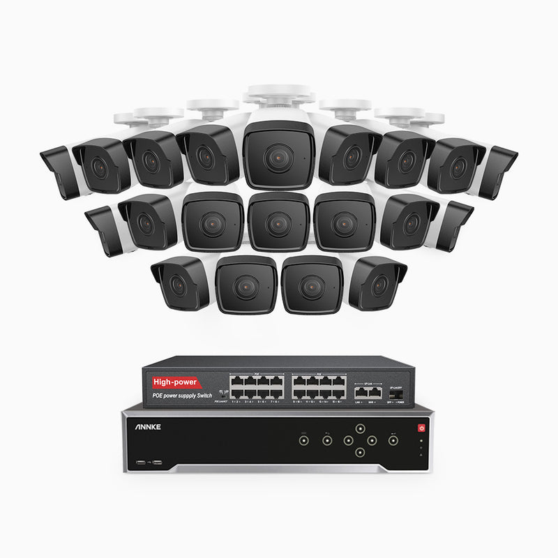 H500 - 5MP 32 Kanal PoE Überwachungskamera-Set mit 20 Kameras, Eingebautes Mikrofon & SD-Kartensteckplatz, funktioniert mit Alexa, Inklusive 16-Port-PoE-Switch, EXIR Nachtsicht 2.0, IP67
