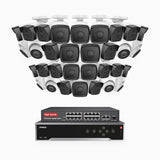 H500 - 3K 32 Kanal PoE Überwachungskamera-Set mit 24 Bullet Kameras & 8 Turm Kameras, Eingebautes Mikrofon & SD-Kartensteckplatz, funktioniert mit Alexa, Inklusive 16-Port-PoE-Switch, EXIR Nachtsicht 2.0, IP67