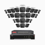 H500 - 3K 32 Kanal PoE Überwachungskamera-Set mit 24 Kameras, Eingebautes Mikrofon & SD-Kartensteckplatz, funktioniert mit Alexa, Inklusive 16-Port-PoE-Switch, EXIR Nachtsicht 2.0, IP67