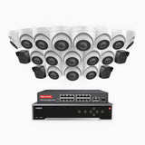 H500 - 3K 32 Kanal PoE Überwachungskamera-Set mit 4 Bullet Kameras & 16 Turm Kameras, Eingebautes Mikrofon & SD-Kartensteckplatz, funktioniert mit Alexa, Inklusive 16-Port-PoE-Switch, EXIR Nachtsicht 2.0, IP67