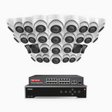 H500 - 3K 32 Kanal PoE Überwachungskamera-Set mit 4 Bullet Kameras & 28 Turm Kameras, Eingebautes Mikrofon & SD-Kartensteckplatz, funktioniert mit Alexa, Inklusive 16-Port-PoE-Switch, EXIR Nachtsicht 2.0, IP67