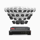 H500 - 3K 32 Kanal PoE Überwachungskamera-Set mit 6 Bullet Kameras & 18 Turm Kameras, Eingebautes Mikrofon & SD-Kartensteckplatz, funktioniert mit Alexa, Inklusive 16-Port-PoE-Switch, EXIR Nachtsicht 2.0, IP67