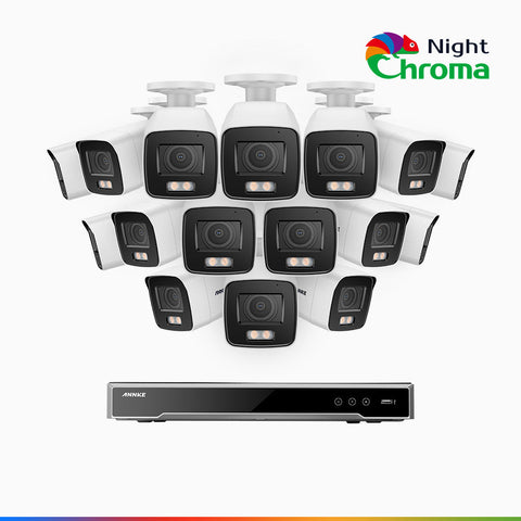 NightChroma<sup>TM</sup> NCK800 - 4K 16 Kanal PoE Überwachungskamera-Set mit 16 Kameras, Farbnachtsicht, f/1.0 Superblende, 0.001 lx, Aktive Ausrichtung, Mit Mikrofon & SD-Kartensteckplatz